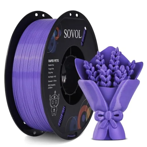 Sovol Sovol 3D Printer Rapid PETG Filament 1KG (2.2lbs), High Precision, Strong Toughness, Wiring Tightness, Dimensional Accuracy +/-, 3D Printing High Speed PETG Filaments, Lavender Purple