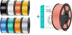 SUNLU SUNLU 250g PLA Silk Filament Bundle and PLA Meta 3D Printer Filament Pink,Dimensional Accuracy +/-, 0.25 kg Spool, 8 Rolls, Black+White+Light Gold+Silver+Brass+Red