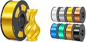 SUNLU SUNLU 250g PLA Silk Filament Bundle and Silk Light Gold 1KG, 3D Printer Filament, Dimensional Accuracy +/-, 0.25 kg Spool, 8 Rolls, Black+White+Light Gold+Silver+Brass+Red Copper+Blue+Green
