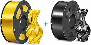 SUNLU SUNLU Shiny Silk PLA Filament，Smooth Silky Surface，Great Easy to Print for 3D Printers，Dimensional Accuracy +/-, Silk Light Gold 1KG + Black 1KG