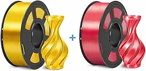SUNLU 3D Printer Silk Filament, SUNLU Shiny Silk PLA Filament，Smooth Silky Surface，Great Easy to Print for 3D Printers，Dimensional Accuracy +/-, Silk Light Gold and Red 1KG