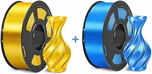 SUNLU 3D Printer Silk Filament, SUNLU Shiny Silk PLA Filament，Smooth Silky Surface，Great Easy to Print for 3D Printers，Dimensional Accuracy +/-, Silk Light Gold and Blue 1KG