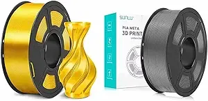 SUNLU SUNLU Shiny Silk PLA Filament and PLA Meta Filament 1KG Grey，Smooth Silky Surface，Great Easy to Print for 3D Printers，Dimensional Accuracy +/-, Silk Light Gold + Grey 1KG