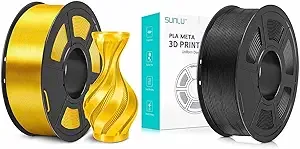 SUNLU SUNLU Shiny Silk PLA Filament and PLA Meta Filament 1KG Black，Smooth Silky Surface，Great Easy to Print for 3D Printers，Dimensional Accuracy +/-, Silk Light Gold + Black 1KG