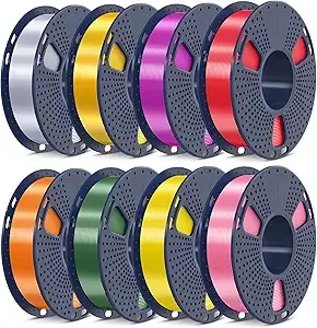 SUNLU SUNLU 3D Printer Filament Bundle, PLA+ Silk Filament Multicolor, Individually Vacuum Packed, 250G Spool, 8 Rolls, 2kg in Total, Light Gold+Silver+Purple+Red+Orange+Yellow+Pink+Bronze