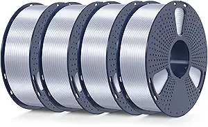 SUNLU SUNLU Silk PLA Filament 4KG, Smooth Silky Surface, Silk 3D Filament, Dimensional Accuracy +/-, 1kg Spool(2.2lbs), Total 4KG, Silver