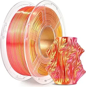SUNLU SUNLU Silk Dual Color Pla Filament, Silk PLA 3D Printer Filament, Shiny Silk Texture, Dimensional Accuracy +/-, 1KG Spool (2.2 lbs), PLA Silk Dual Color (Red Gold)