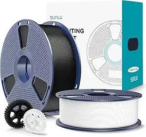 SUNLU SUNLU PLA+2.0 3D Printer Filament 2KG, Upgrade PLA+ Filament, Tougher and Stronger, Dimensional Accuracy +/-, 1KG per Spool, 2 Pack, 2KG Total, Black+White