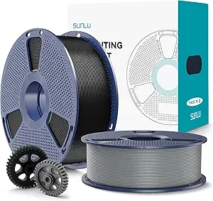 SUNLU SUNLU PLA+2.0 3D Printer Filament 2KG, Upgrade PLA+ Filament, Tougher and Stronger, Dimensional Accuracy +/-, 1KG per Spool, 2 Pack, 2KG Total, Black+Grey