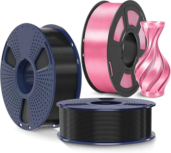 SUNLU SUNLU PLA+2.0 3D Printer Filament Black+Black 2KG and SUNLU 3D Printer Silk Filament Silk Pink 1KG