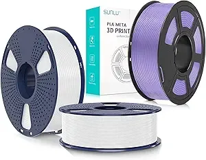 SUNLU SUNLU PLA+2.0 3D Printer Filament White+White 2KG and SUNLU PLA Meta 3D Printer Filament Taro Purple 1KG