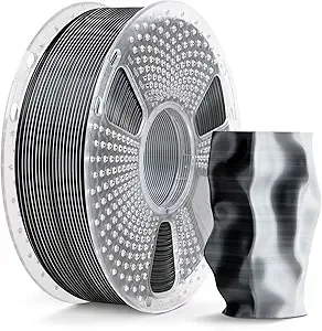 SUNLU SUNLU Silk Dual Color Pla Filament, Silk PLA 3D Printer Filament, Shiny Silk Texture, Dimensional Accuracy +/-, 1KG Spool (2.2 lbs), PLA Silk Dual Color (Black White)