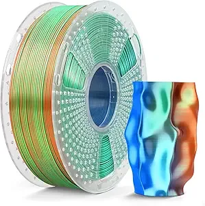 SUNLU SUNLU Silk Triple Color Pla Filament, Silk PLA 3D Printer Filament, Shiny Silk Texture, Dimensional Accuracy +/-, 1KG Spool (2.2 lbs), PLA Silk Triple Color (Orange Blue Green)