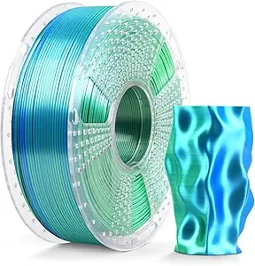 SUNLU SUNLU Silk Dual Color Pla Filament, Silk PLA 3D Printer Filament, Shiny Silk Texture, Dimensional Accuracy +/-, 1KG Spool (2.2 lbs), PLA Silk Dual Color (Blue Green)