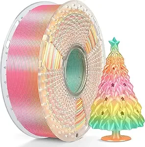 SUNLU SUNLU Silk Rainbow PLA Filament, Multicolor Silk 3D Printer Filament +/-, Fast Color Change Each 8 Meters, 330 Meters, 1kg/2.2lbs, Silk Rainbow 05(Pale Green-Orange-Light Pink-Yellow)