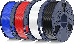 SUNLU SUNLU PLA+2.0 3D Printer Filament Bundle, 4KG Upgrade PLA+ Filament, Tougher and Stronger, Dimensional Accuracy +/-, 1KG per Spool, 4 Packs, 4KG Total, Black+White+Klein Blue+Red