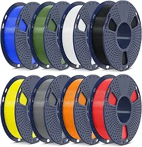 SUNLU SUNLU PLA+2.0 3D Printer Filament Bundle, Multicolor PLA+ Filament, Individually Vacuum Packed, 0.25kg per Spool, 8 Pack, 2kg Total, Black+White+Grey+Blue+Red+Yellow+Olive Green+Orange
