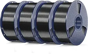SUNLU 3D Printer Silk Filament, SUNLU Shiny Silk PLA Filament, Smooth Silky Surface, Great Easy to Print for 3D Printers, Dimensional Accuracy +/-, Silk Black x4 4KG