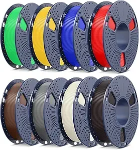 SUNLU SUNLU PLA+2.0 3D Printer Filament Bundle, Multicolor PLA+ Filament, 0.25kg per Spool, 8 Pack, 2kg Total, Roasted Chestnut Black+Bone White+Grey+Coffee+Red+Klein Blue+Vivid Yellow+Green