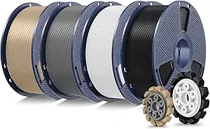 SUNLU SUNLU PLA+2.0 3D Printer Filament Bundle, 4KG Upgrade PLA+ Filament, Tougher and Stronger, Dimensional Accuracy +/-, 1KG per Spool, 4 Packs, 4KG Total, Black+White+Grey+Oak Wood