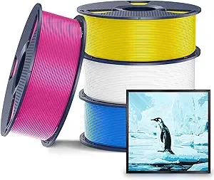 SUNLU SUNLU CMYK Lithophane Matte PLA Filament 4KG, PLA Matte 3D Printer Filaments Bundle, Fast Matte Surface 3D Filament, 1KG Reusable Spool 4 Packs, Total 4 Colors, White+Magenta+Yellow+Cyan