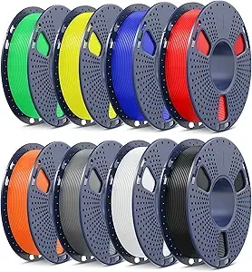 SUNLU SUNLU PLA+2.0 3D Printer Filament Bundle, Multicolor PLA+ Filament, Individually Vacuum Packed, 0.25kg per Spool, 8 Pack, 2kg Total, Black+White+Grey+Red+Klein Blue+Yellow+Green+Sunny Orange