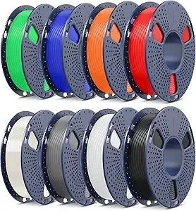 SUNLU SUNLU PLA Filament Bundle, 3D Printer Filament Bundle 250g, 8 Rolls, 2kg Total, Black+White+Grey+Transparent+Red+Klein Blue+Sunny Orange+Green