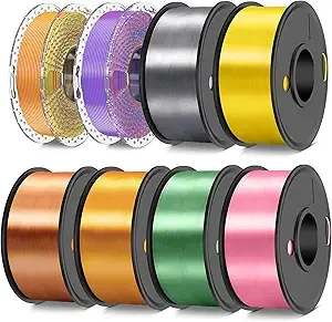 SUNLU SUNLU 250g 3D Printer Filament Bundle, PLA Silk Filament Multicolor, Individually Vacuum Packed, 250g Spool, 8 Rolls, 2kg Total, Pink+Bronze+Brass+Yellow+Grey+Red Copper+Dual Color*2