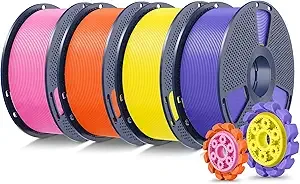 SUNLU SUNLU PLA+2.0 3D Printer Filament 4KG, Upgrade PLA+ Filament, Tougher and Stronger, Dimensional Accuracy +/-, 1KG per Spool, 4KG Total, Yellow+Pink+Lavender Purple+Sunny Orange