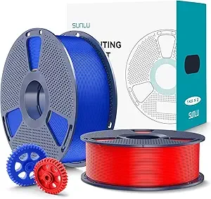 SUNLU SUNLU PLA+2.0 3D Printer Filament 2KG, Upgrade PLA+ Filament, Tougher and Stronger, Dimensional Accuracy +/-, 1KG per Spool, 2 Pack, 2KG Total, Red+Klein Blue
