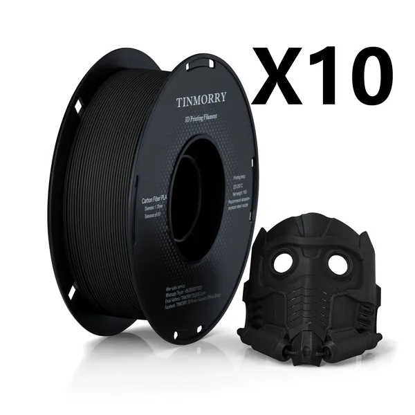 TinMorry 10 Rolls Carbon Fiber PLA Filament, 1 KG 1 Spool, Black