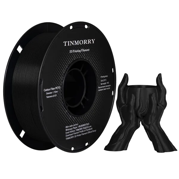 TinMorry Carbon Fiber PETG 3D Printer Filament, 1 KG, Black