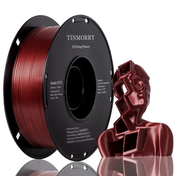 TinMorry Metallic PETG 3D Printer Filament, 1 KG, Metallic DarkRed