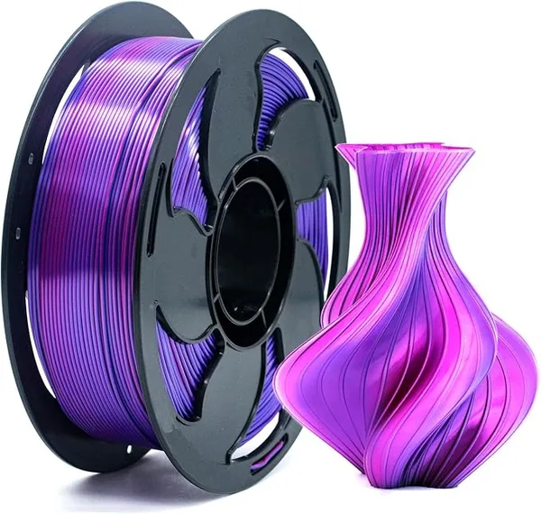Toksen 3D PLA Filament Silk Dual Bi Color Purple Fuchsia, Coextrusion 3D Printer Filament with Shiny Silk Rainbow, 1kg (2.2lbs) Spool Neatly Wound Smooth Color Transition 3D Printing Rods