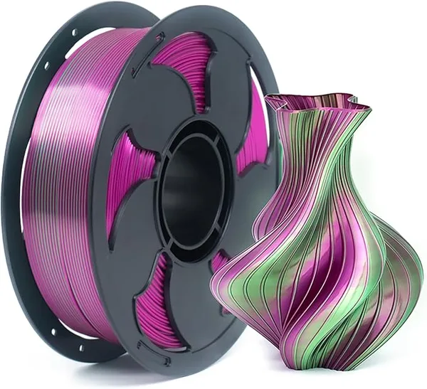 Toksen 3D PLA Filament Silk Dual Bi Color Fuchsia Green, Coextrusion 3D Printer Filament with Shiny Silk Rainbow, 1kg (2.2lbs) Spool Neatly Wound Smooth Color Transition 3D Printing Rods