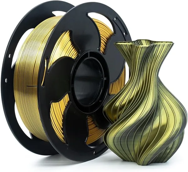 Toksen 3D PLA Filament Silk Dual Bi Color Black Gold, Coextrusion 3D Printer Filament with Shiny Silk Rainbow, 1kg (2.2lbs) Spool Neatly Wound Smooth Color Transition 3D Printing Rods