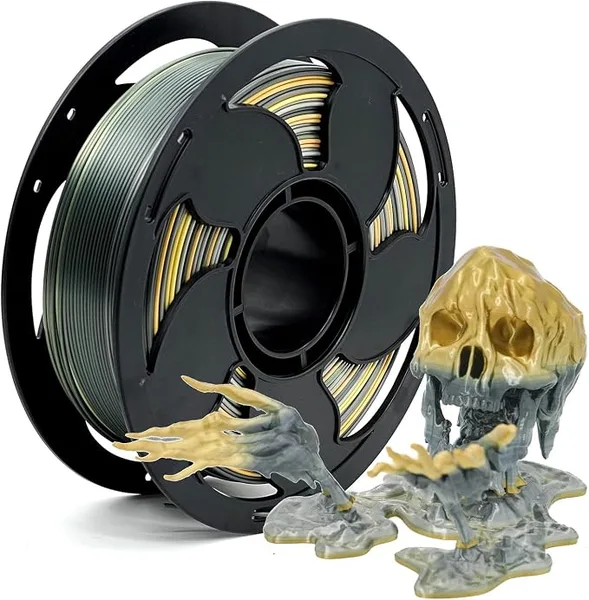 Toksen 3D Silk Gradient Rainbow Black Gold Silver PLA Filament High Intensity 3D Printer Filament, Toughness Enhanced PLA 3D Printing Filament 1kg (2.2lbs) Spool Neatly Wound Fit Most FDM Printer