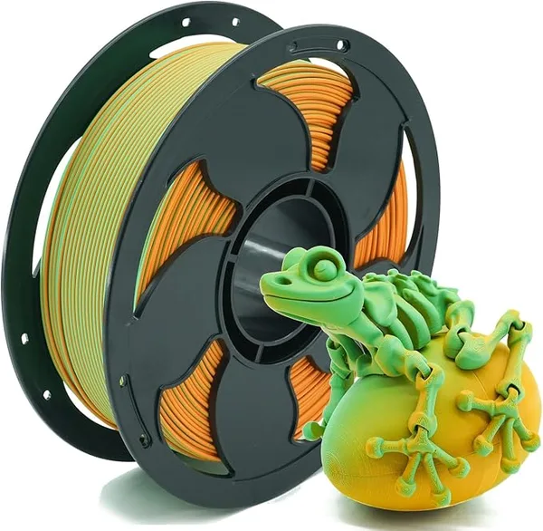 Toksen 3D Matte Dual Bi Color Orange Green PLA Filament 2 in 1 High Speed/s Coextrusion 3D Printer Filament Rapid Magic Color Change, Matte PLA 1kg (2.2lbs) Spool Perfectly Hide The Layer Line