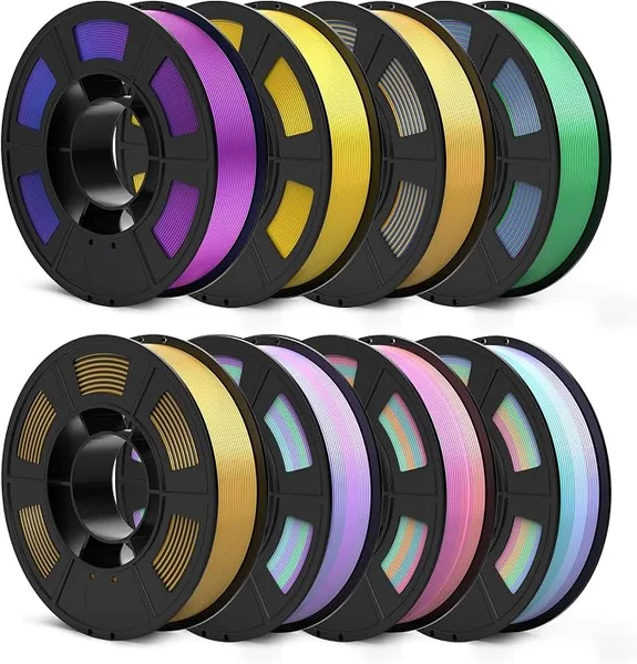 uJoyBio Silk PLA Filament 8 Color Bundle Multicolor, Silk Rainbow 3D Printer Filament, Fast Color Change Each 8 Meters, 0.25kg per Spool, 2kg, 8 Pack