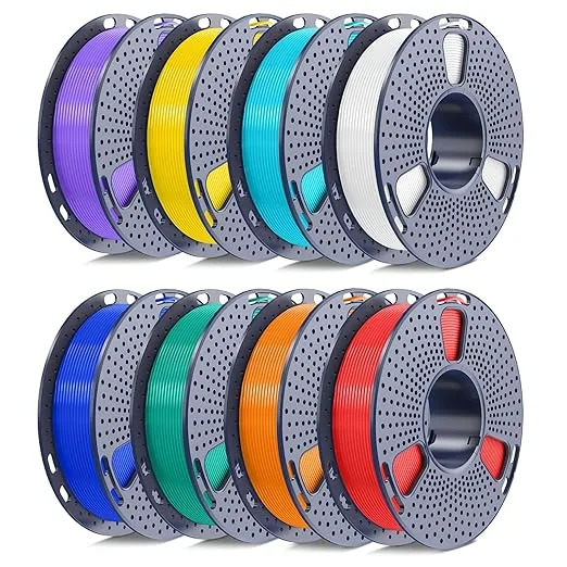 Yoopai 250g PLA Filament Bundle, SUNLU 3D Printer Filament Neatly Wound, Individually Vacuum Packed, 250g Spool, 8 Rolls, White+Red+Orange+Yellow+Green+Blue+Cyan+Purple