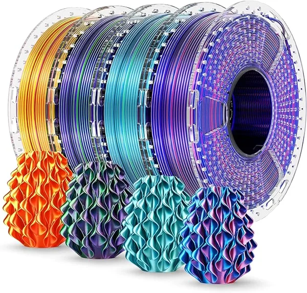 Yoopai SUNLU Silk PLA+ Filament Multicolor 250gx4, Silky Glossy PLA Plus 3D Printer Filament Bundle for Bambu Lab 3D Printers, Red Gold+Blue Green+Red Blue+Green Purple