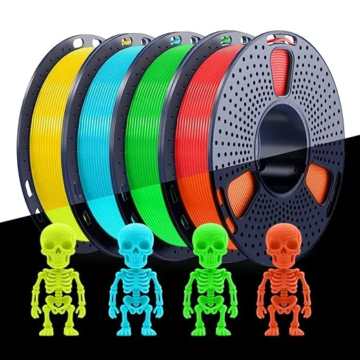 Yoopai SUNLU Glow PLA Filament Bundle,3D Printer Filament Bundle Multicolor, Individually Vacuum Packed, 250g Spool, 4 Rolls, Yellow+Green+Blue+Red