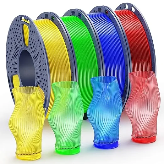 Yoopai SUNLU PETG Filament Bundle, Neatly Wound, Individually Vacuum Packed, 250g Spool, 4 Rolls, Transparent Series-Red+Blue+Green+Yellow