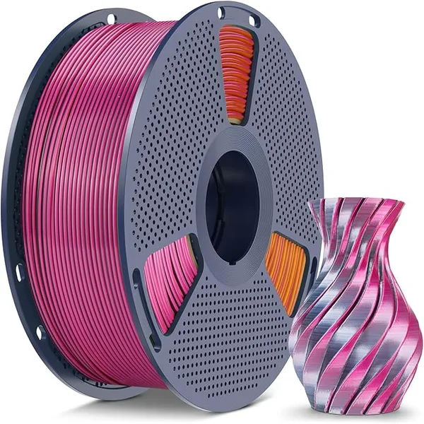 Yoopai SUNLU Silk PLA+ Filament, Chrome Like Gloss Finish, Smooth Silk Texture, Four Color Appearance from Different Angles, 1kg(2.2lbs) PLA Plus 3D Printer Filament, Black Grey Red Yellow