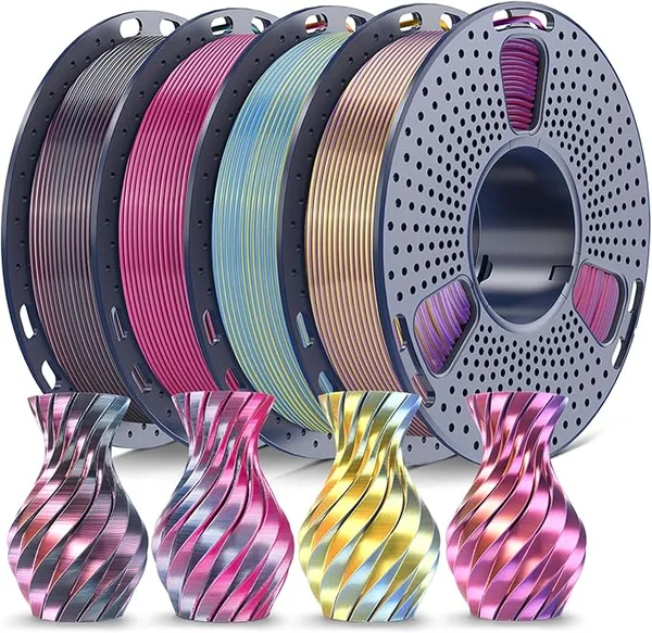 Yoopai SUNLU Silk PLA+ Filament Multicolor 250gx4, Silky Glossy Four-Color PLA Plus 3D Printer Filament Bundle, RedYellowGreenBlack+BlackGreyRedYellow+BluePurpleOrangeYellow+BluePurpleRedGold