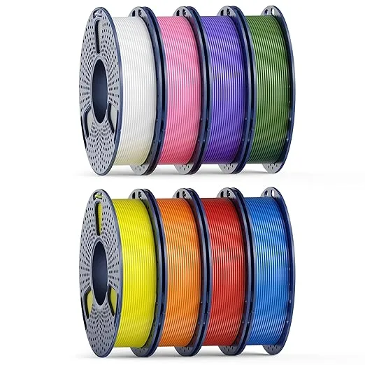 Yoopai 250g High Speed SUNLU PLA Filament Bundle, 250g Spool, 8 Rolls, White+Blue+Red+Yellow+Pink+Orange+Olive Green+Lavender Purple