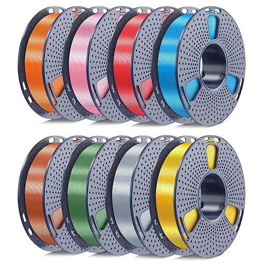Yoopai 250g Silk PLA+ Filament Bundle, SUNLU 3D Printer Filament Glossy, Smooth Silky Surface, 250g Spool, 8 Rolls, Gold+Silver+Red+Bronze+Copper+Blue+Pink+Orange
