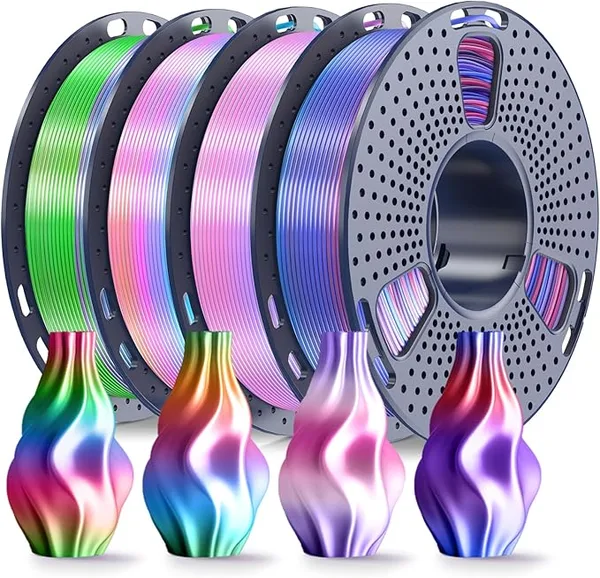 Yoopai SUNLU Silk Rainbow PLA Filament Bundle, Multicolor Gradient Shiny Silk 3D Printer Filament, 250g x 4 Mini Spools, Neatly Wound, ± Accuracy, Vacuum Sealed