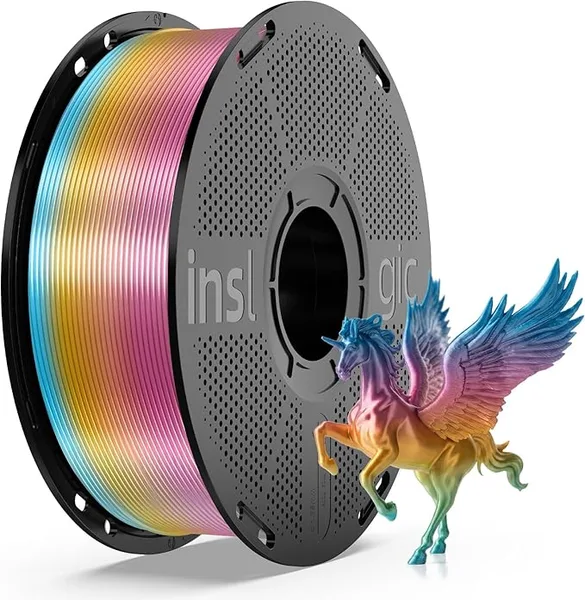 Yoopai Inslogic Silk Rainbow PLA Filament, Multicolor Silk 3D Printer Filament +/-, 1kg(2.2lbs), Neatly Wound Silk Rainbow Filament(Pink-Yellow-Blue-Green)