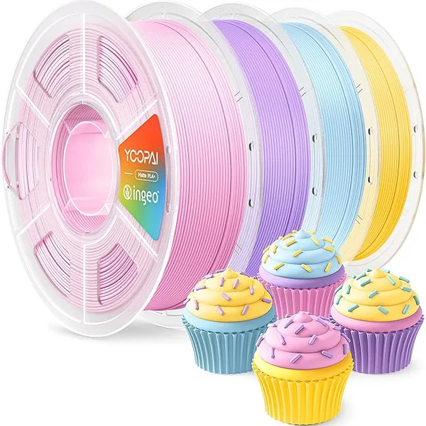 Yoopai YOOPAI PLA+ Matte Filament, 4KG (8.8lbs) 3D Printer Filament, Dimensional Accuracy +/-, Sakura Pink+Lilac Purple+Ice Blue+Lemon Yellow